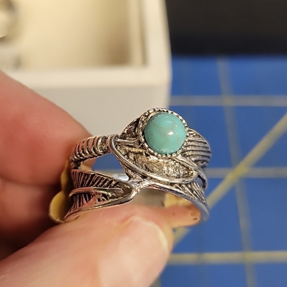 Feather Wrap Around Turquoise Faux Stone Adjustable